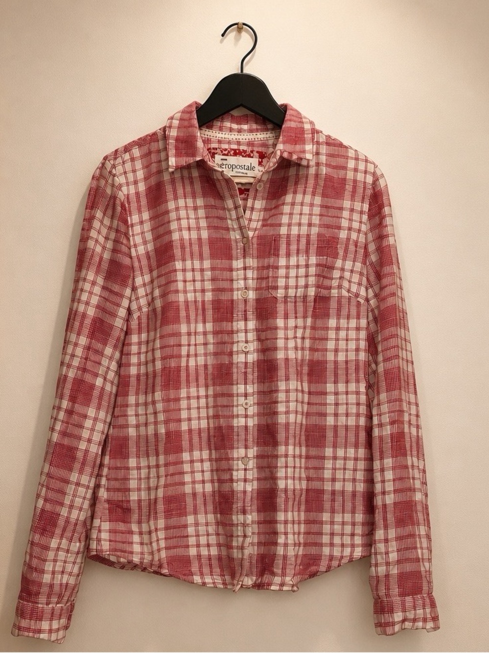 Aeropostale Red Gingham Plaid Button-Down Shirt w/ Lace up Corset back